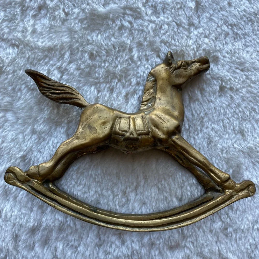 Trio Of Vintage Mid Century Solid Brass Rocking Horses Holiday Decor - Picture 4 of 15